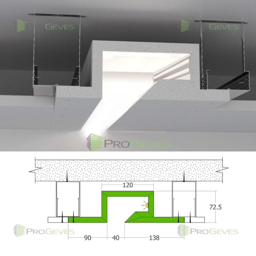 פרופיל פרוגבס לתאורה נסתרת מגבס PG-24 הדמיה ושרטוט התקנה
